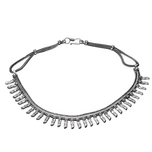 Artisan handmade, silver toned white metal, spiked snake chain, collar necklace designed by OMishka.