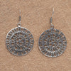 Silver Lotus Mandala Disc Drop Earrings