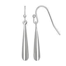 Artisan handmade solid silver, smooth textured, dainty teardrop simple drop hook earrings designed by OMishka.