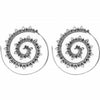 Artisan handmade solid silver, tribal dotwork decorated, spiral hoop earrings designed by OMishka.