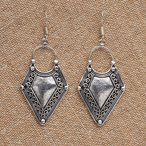 Long Silver Tribal Dangle Earrings