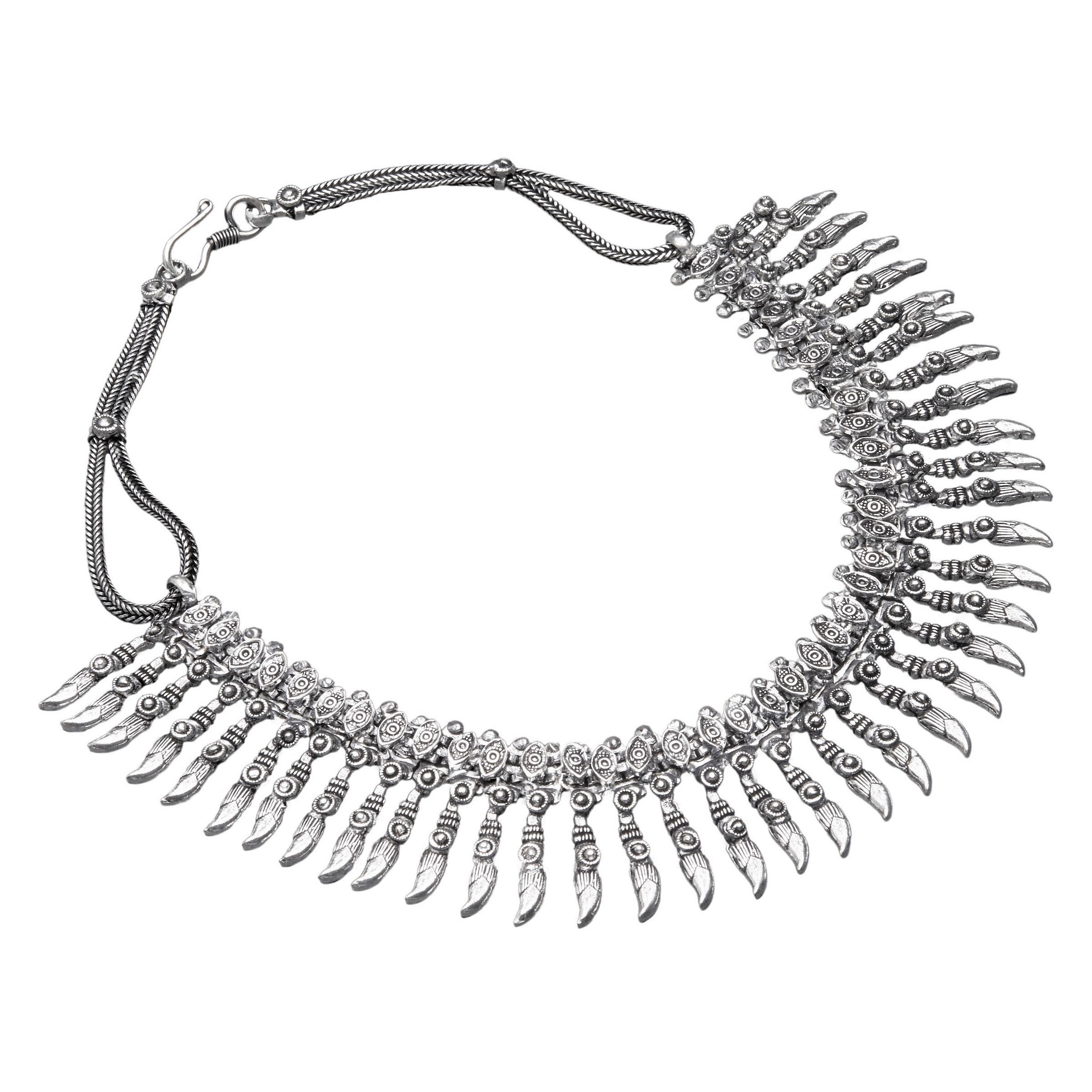 Silver Tribal Spike Collar Necklace OMishka