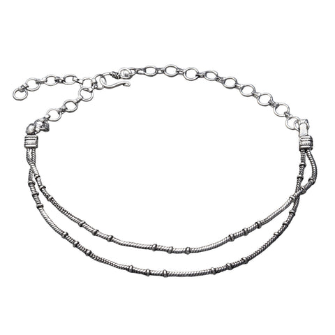 Layered Silver Beaded Snake Chain Necklace