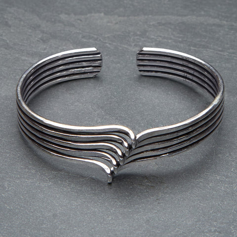 Wide Woven Striped Silver Cuff Bracelet