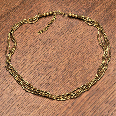 Beaded Snake Chain Pure Brass Necklace