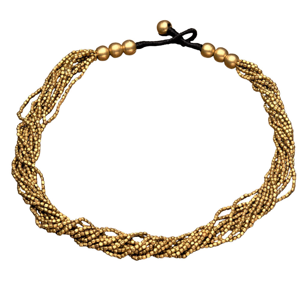 Artisan handmade pure brass, simple and elegant tiny cube beaded multi strand necklace designed by OMishka.