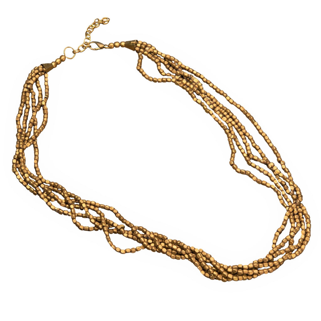 Artisan handmade pure brass, simple and elegant tiny square beaded multi strand necklace designed by OMishka.