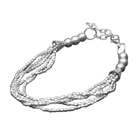 Silver Beaded Snake Chain Multi Strand Bracelet