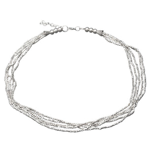 Artisan handmade, simple silver beaded multi strand, adjustable necklace designed by OMishka.
