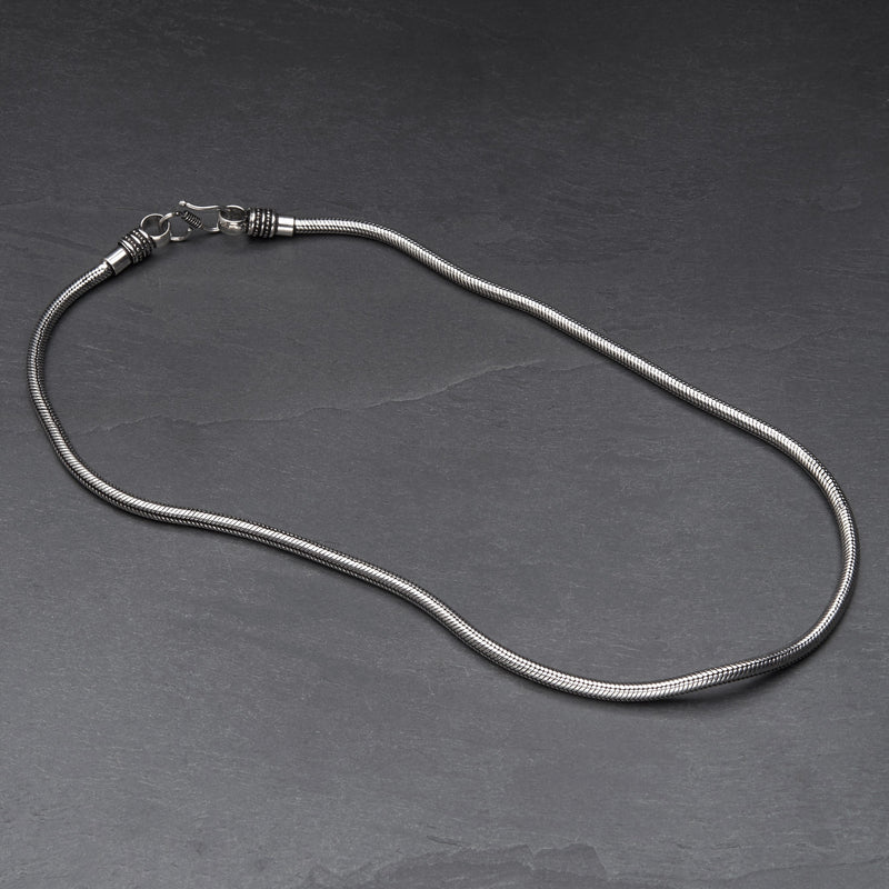 Artisan handmade silver, simple snake chain necklace designed by OMishka.