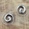 Artisan handmade solid silver, concave spiral wave hoop earrings designed by OMishka.