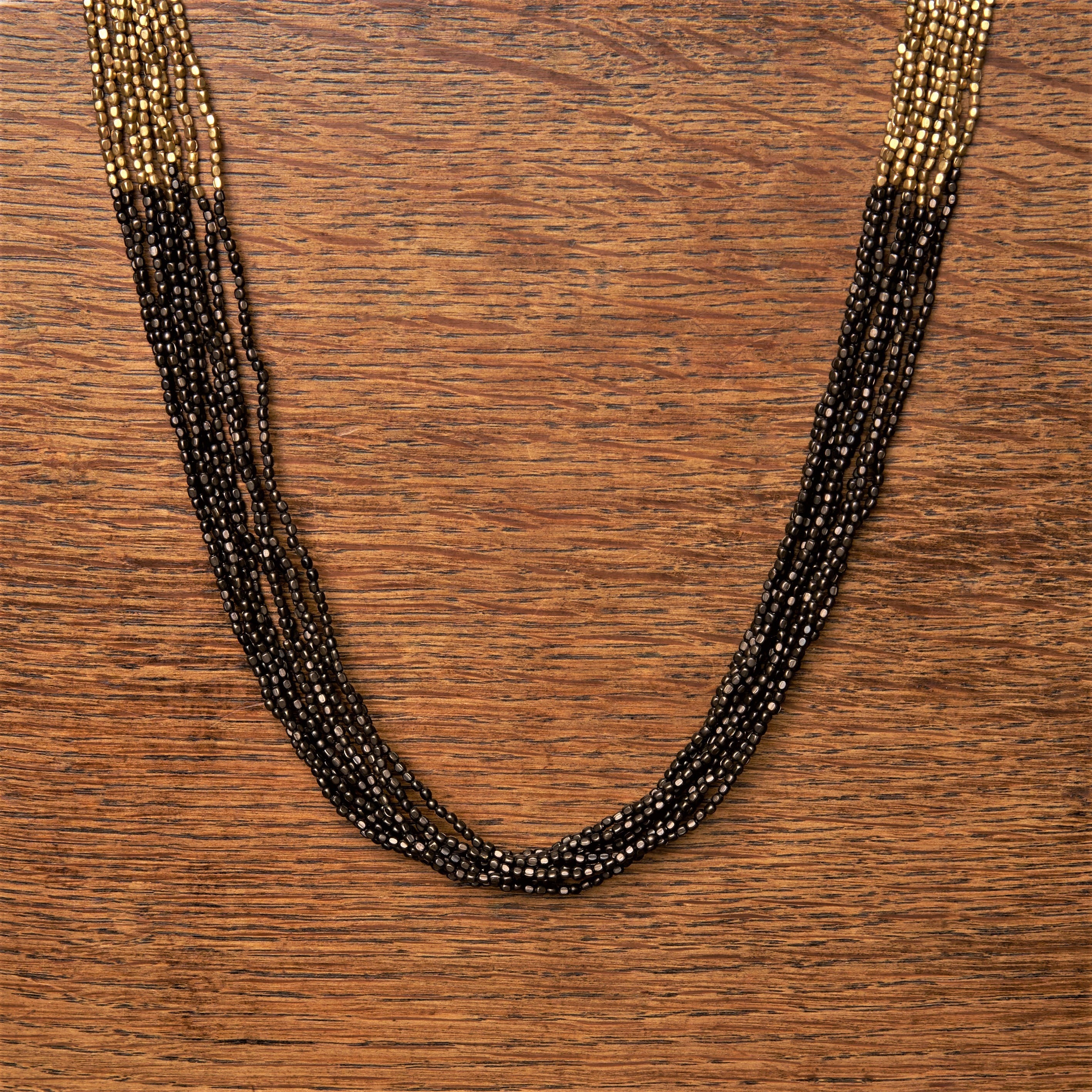 Striped Pure Brass Black Multi Strand Necklace OMishka