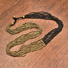 Artisan handmade, striped pure golden and black brass, long beaded multi strand necklace designed by OMishka.