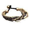 Artisan handmade two tone golden and black brass, tiny cube beaded multi strand bracelet designed by OMishka.