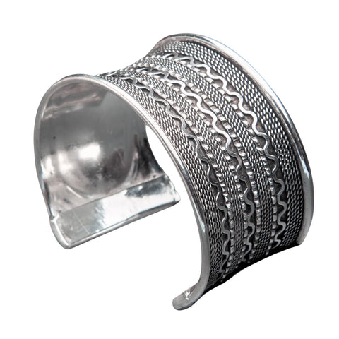 Wide Patterned Silver Cuff Bracelet