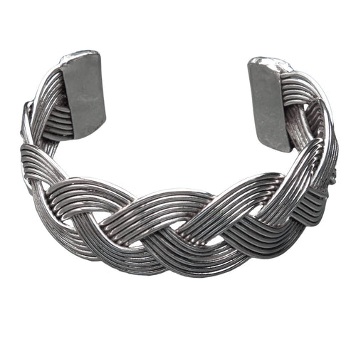 Wide Concave Striped Silver Cuff Bracelet