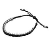 Artisan handmade silver beaded, woven black cord adjustable drawstring, dainty bracelet designed by OMishka.