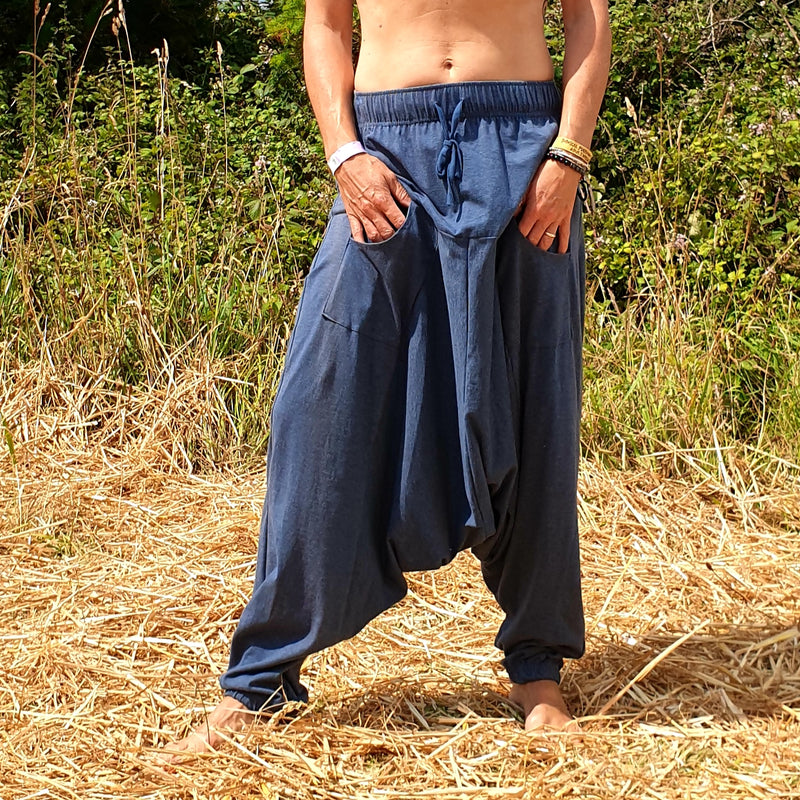 OMishka eco-friendly organic bamboo blue yoga pants adjustable jumpsuit