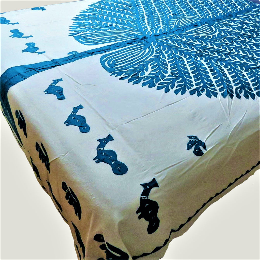 Blue Patchwork Tree of Life Bed Cover & Throw - 03