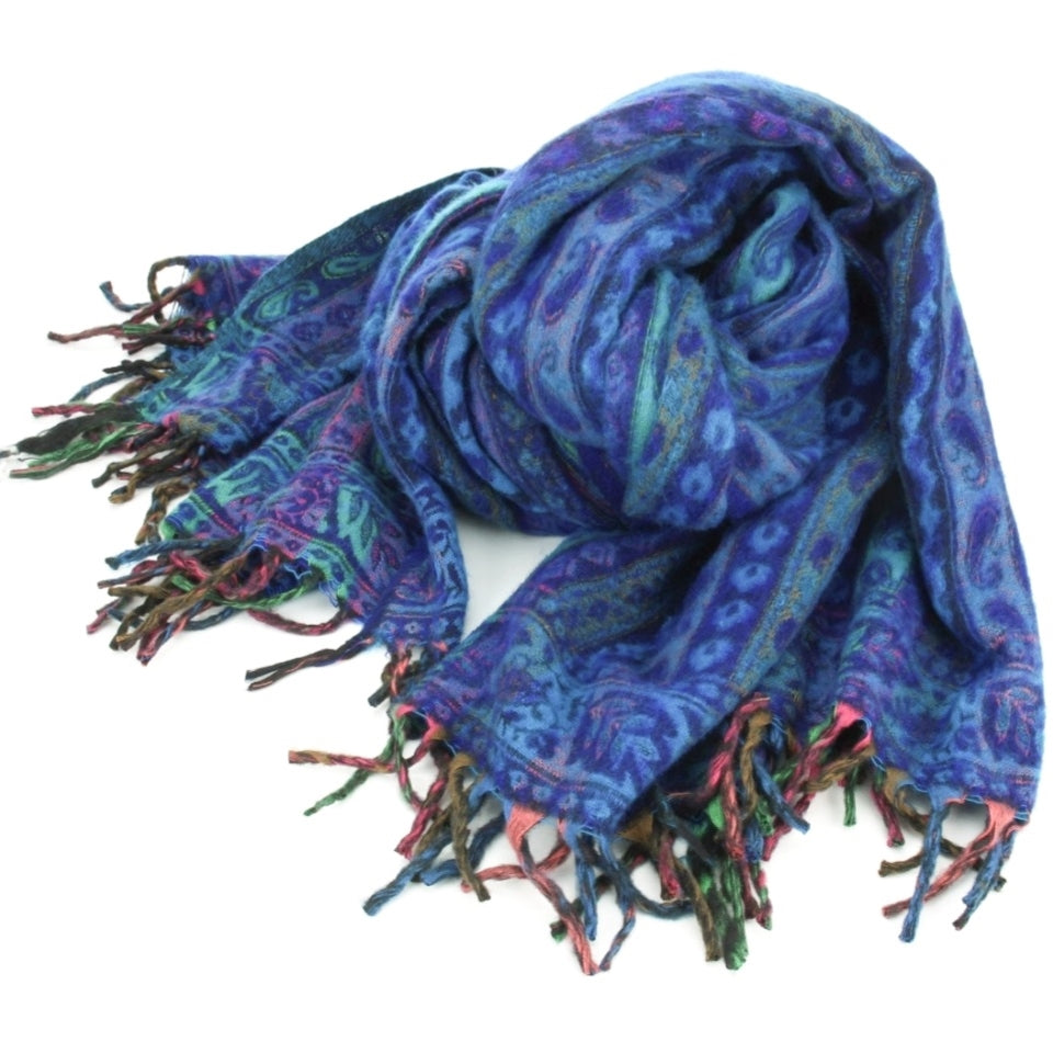 Soft Woven Bamboo Patterned Blue Blanket Scarf
