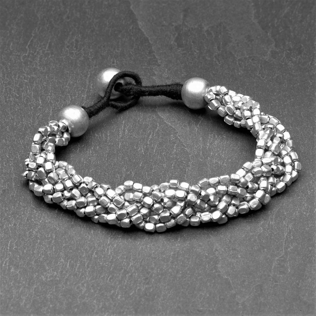 Handmade nickel free silver beaded, braided multi strand, stylish bracelet designed by OMishka.