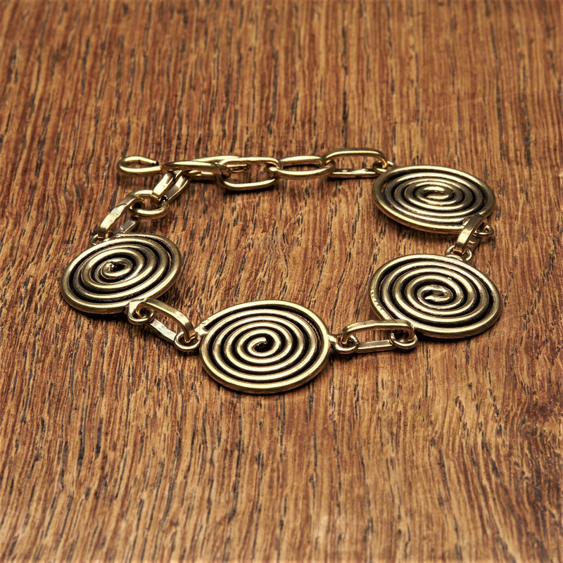  Adjustable, pure brass, 4 simple infinity spirals, chain linked bracelet designed by OMishka.