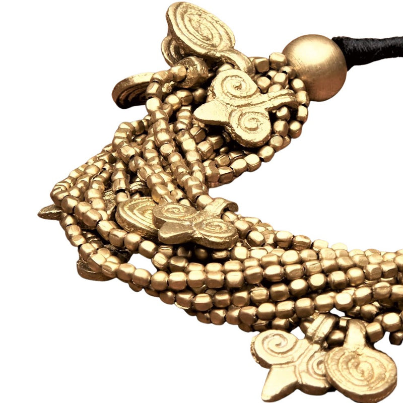 Handmade pure brass, chunky multi strand beaded, spiral charm bracelet designed by OMishka.