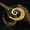 Pure brass spiral feathered hoop earrings designed by OMishka.