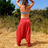 OMishka eco-friendly organic bamboo bright red harem pants adjustable jumpsuit