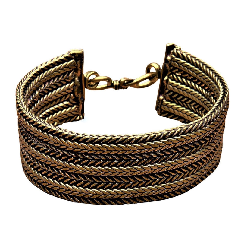 Handmade pure brass, chunky triple braided foxtail chain bracelet designed by OMishka.