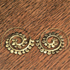 Handmade, chunky, nickel free pure brass, dotted spiral hoop earrings designed by OMishka.