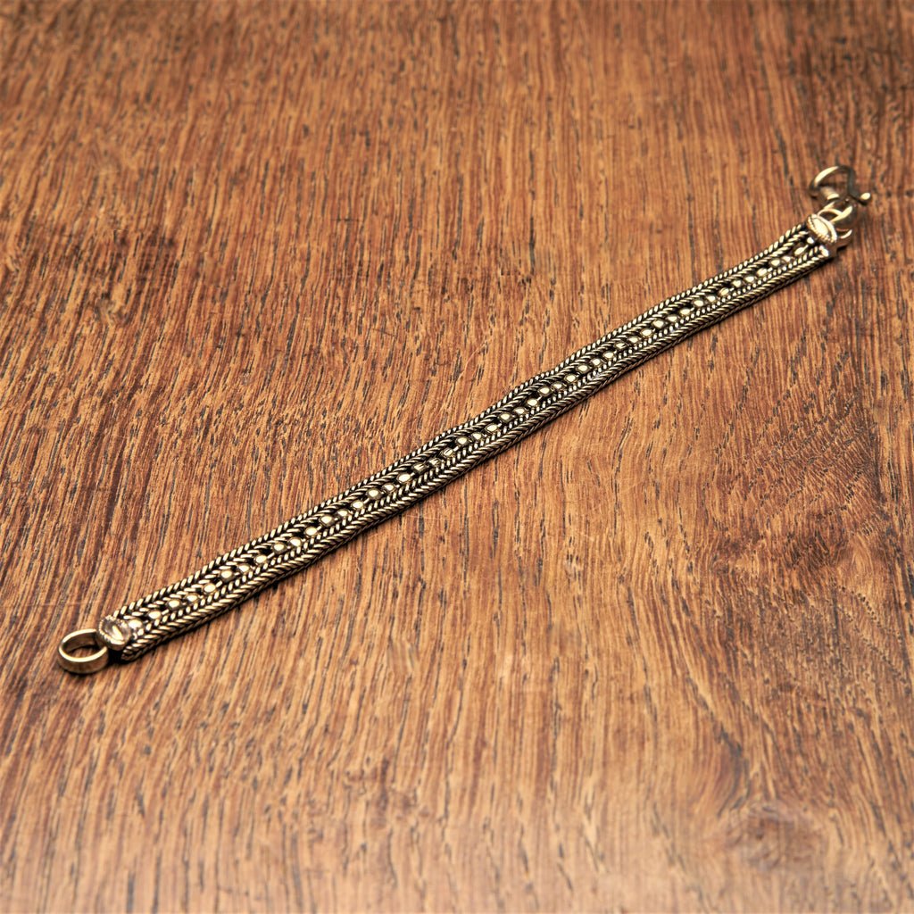 Handmade pure brass, dainty, beaded foxtail bracelet designed by OMishka.