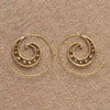 Handmade pure brass, galactic swirl, dainty spiral hoop earrings designed by OMishka.