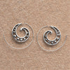 Handmade solid silver, galactic swirl, dainty spiral hoop earrings designed by OMishka.