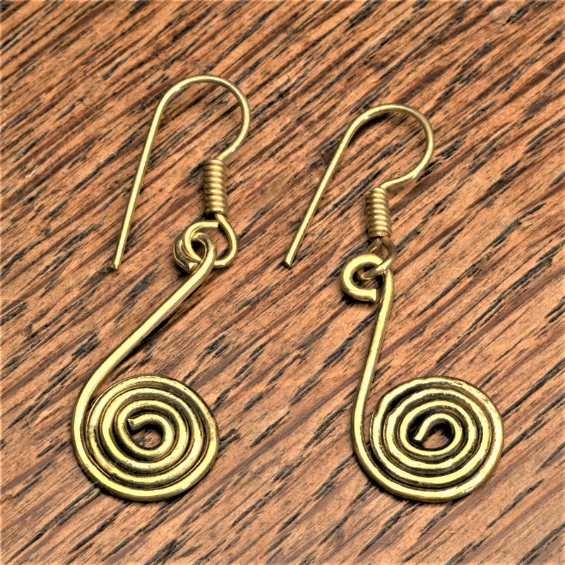 Handmade nickel free pure brass, dainty single silver spiral, drop hook earrings designed by OMishka.