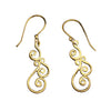 Dainty, nickel free pure brass, swirl drop hook earrings designed by OMishka.