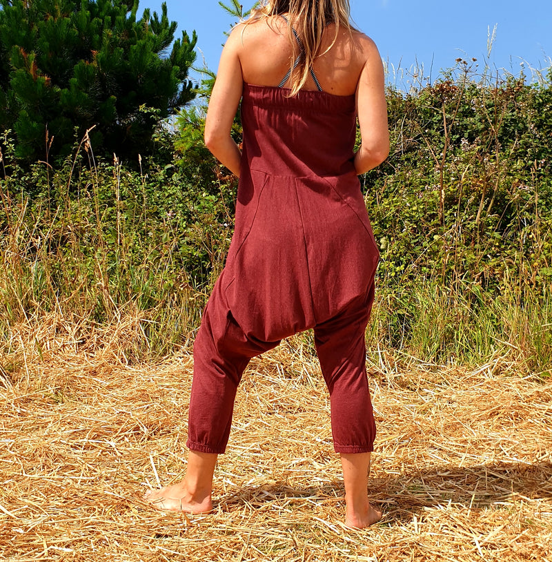 OMishka eco-friendly organic bamboo dark grey harem pants adjustable jumpsuit