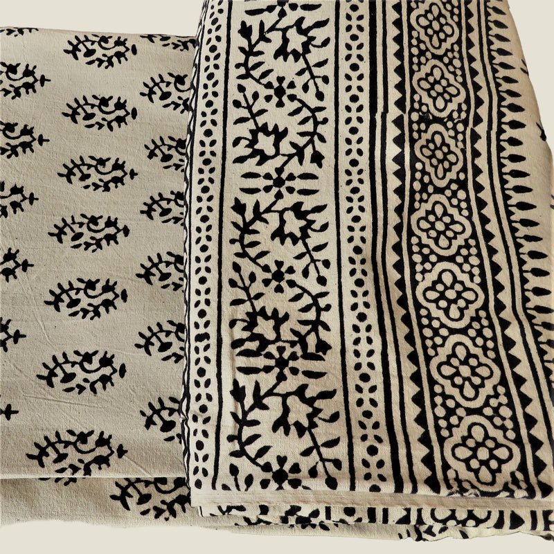 OMishka ethically handmade block print natural ecru patterned bed spread, cover and throw.
