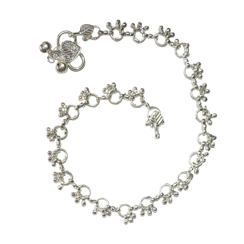 An elegant, nickel free solid silver, dainty hooped ankle chain designed by OMishka.