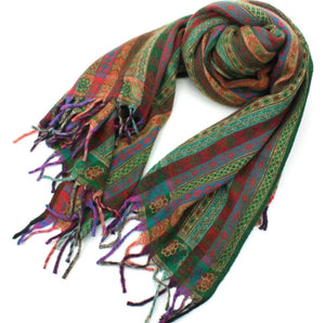 Soft Bamboo Blanket Scarf - Patterned Green