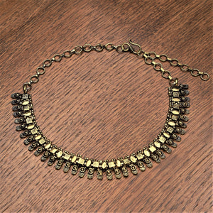 Handmade and nickel free, pure brass, decorative square link, adjustable necklace designed by OMishka.