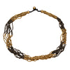Handmade pure golden and black brass, beaded striped multi strand necklace designed by OMishka.
