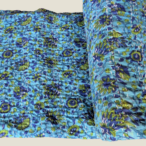 Black Floral Kantha Bed Cover & Throw - 13