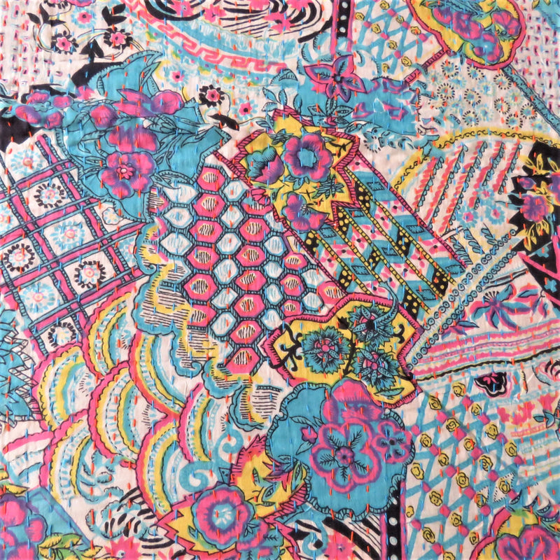 Pink Patterned Kantha Bed Cover & Throw - 16