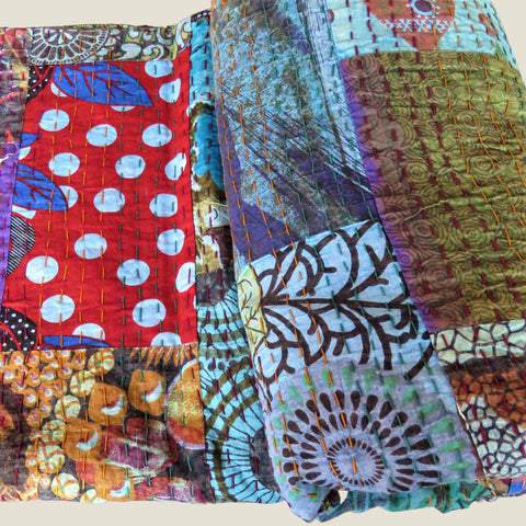 Ditsy Floral Kantha Bed Cover & Throw - 18