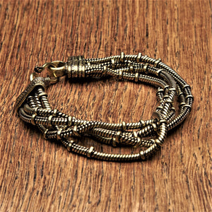 Handmade pure brass, multi five strand, subtle beaded snake chain designed by OMishka.