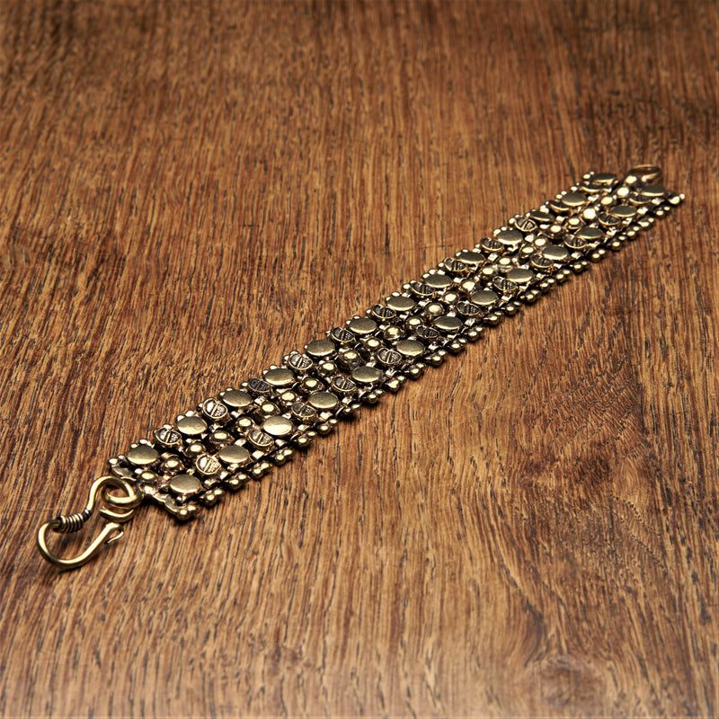 Handmade pure brass, beaded mango motif, chunky chainmail bracelet designed by OMishka.