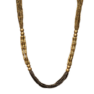 Handmade, pure and oxidised black brass, tiny cube and bone beaded multi strand necklace designed by OMishka.
