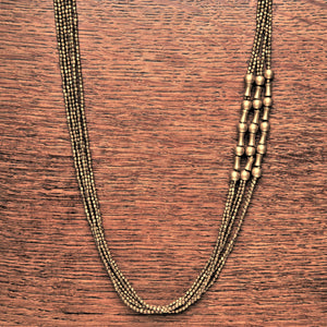 Handmade pure brass, tiny cube and bone beaded multi strand necklace designed by OMishka.