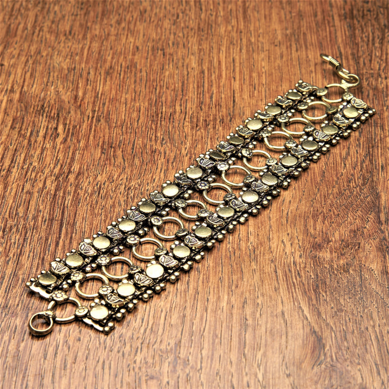 Handmade pure brass, decorative open circle, chunky chain bracelet designed by OMishka.